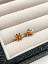 Load image into Gallery viewer, Vintage Starburst 14k Gold + Pink Sapphire Earrings
