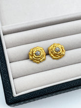 Load image into Gallery viewer, Vintage Gold Plated over Sterling Silver + Diamond Rosette Earrings
