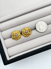 Load image into Gallery viewer, Vintage Gold Plated over Sterling Silver + Diamond Rosette Earrings
