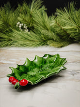 Load image into Gallery viewer, Vintage 1960&#39;s Handpainted Holly Leaf + Berries Candy/Trinket Dish
