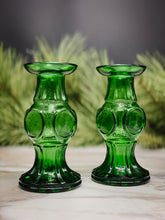 Load image into Gallery viewer, Pair of Green Glass Candlestick Holders
