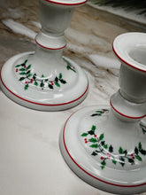 Load image into Gallery viewer, Pair of Vintage Porcelain Holly Leaf Candlestick Holders
