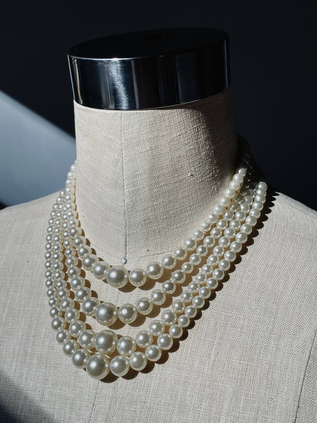 Vintage Graduated 4 Strand Faux Pearl Necklace