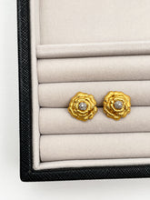 Load image into Gallery viewer, Vintage Gold Plated over Sterling Silver + Diamond Rosette Earrings
