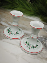Load image into Gallery viewer, Pair of Vintage Porcelain Holly Leaf Candlestick Holders
