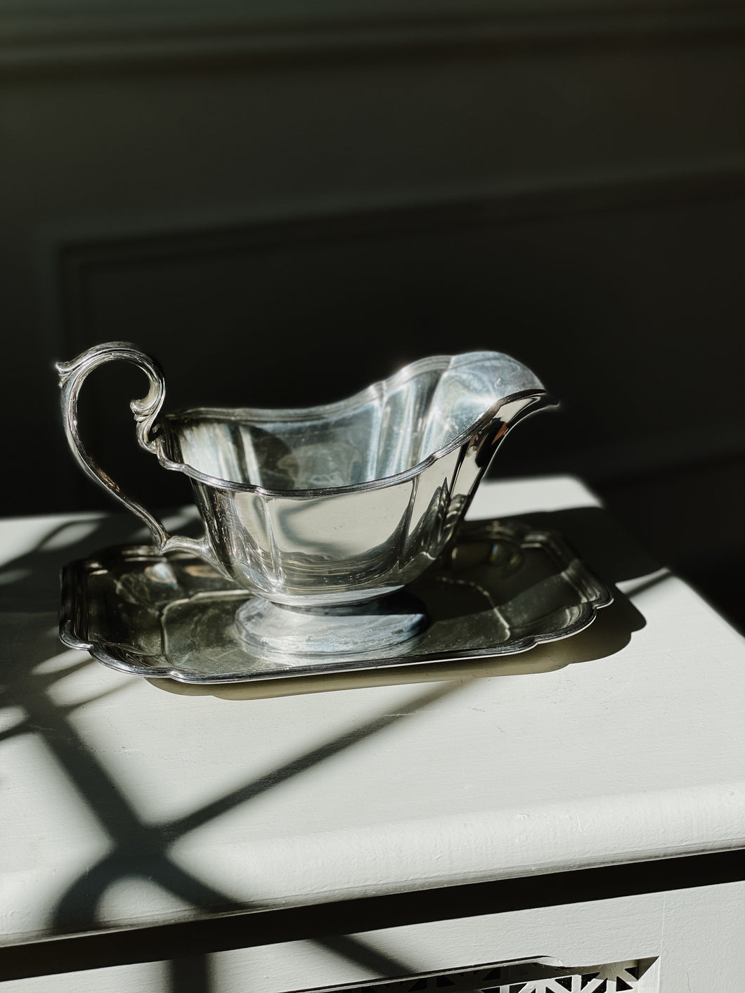 Vintage Silverplate Gravy Boat with Attached Tray