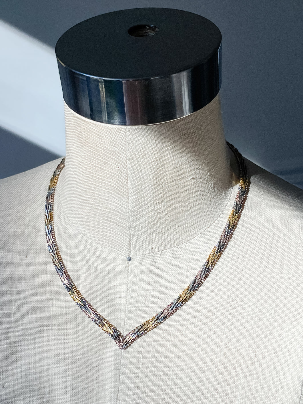 Vintage Sterling Silver 1930's Tri-Tone Riccio V Necklace