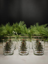 Load image into Gallery viewer, Vintage, Set of 6, Spode Gold Rimmed Double Old Fashioned Christmas Glasses
