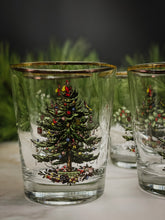 Load image into Gallery viewer, Vintage, Set of 6, Spode Gold Rimmed Double Old Fashioned Christmas Glasses
