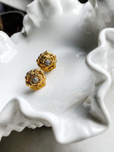 Load image into Gallery viewer, Vintage Gold Plated over Sterling Silver + Diamond Rosette Earrings
