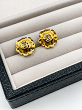 Load image into Gallery viewer, Vintage Gold Plated over Sterling Silver + Diamond Rosette Earrings
