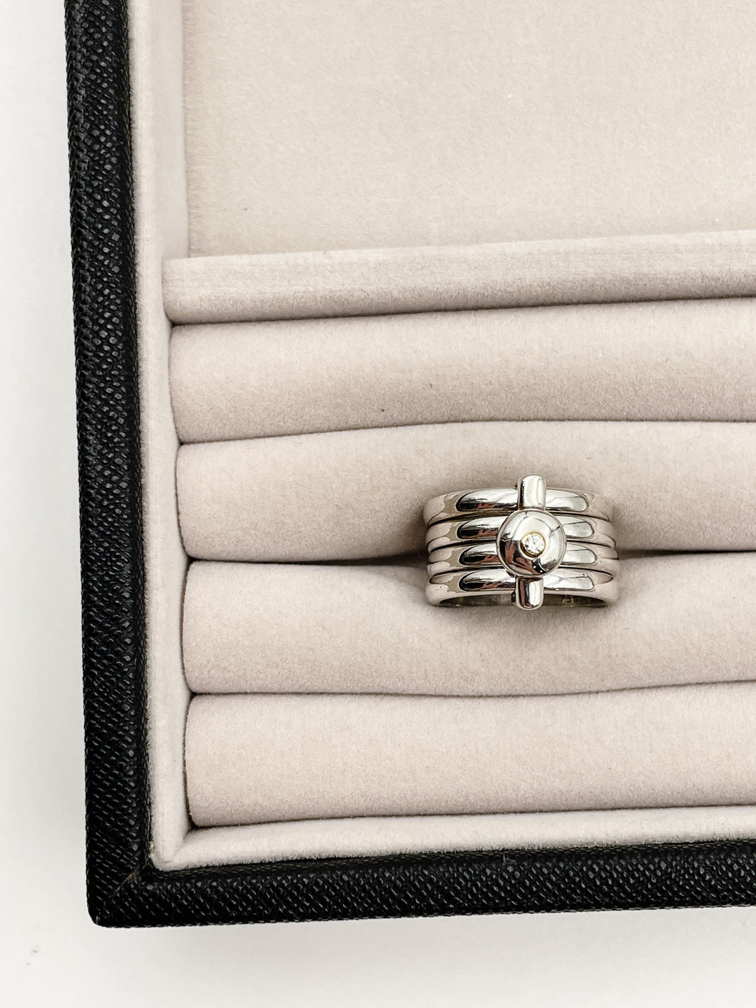 Vintage Sterling, 18k White Gold + Diamond Stacked Ring