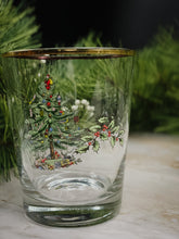 Load image into Gallery viewer, Vintage, Set of 6, Spode Gold Rimmed Double Old Fashioned Christmas Glasses
